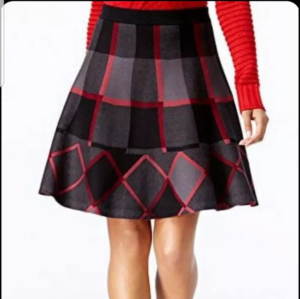 Grace Elements Womens L Plaid Sweater Skirt Knit A-Line Mini Elastic Waist